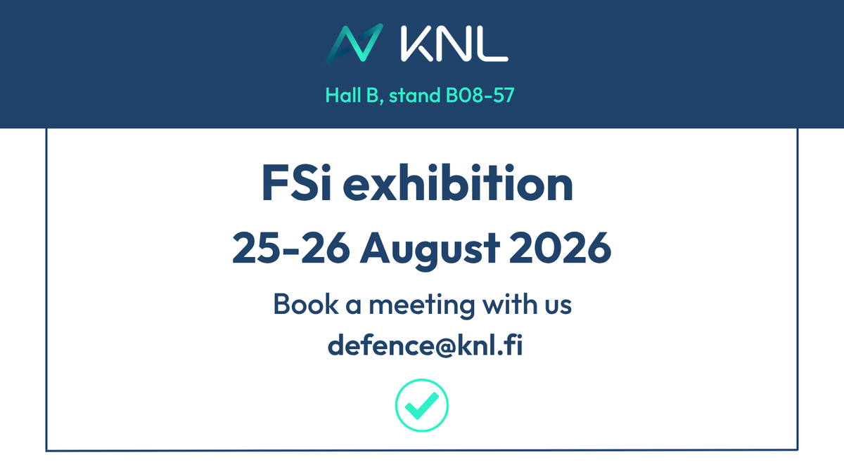 KNLNetworks's tweet photo. Are you attending FSi exhibition? If you wish to pre-book a meeting, let us know at defence@knl.fi
KNL will be at FSi exhibition to discuss resilient long-range communications.
Event info: https://t.co/444TnbAMqV
#HFRadio #KNL https://t.co/AC2Tode1B5