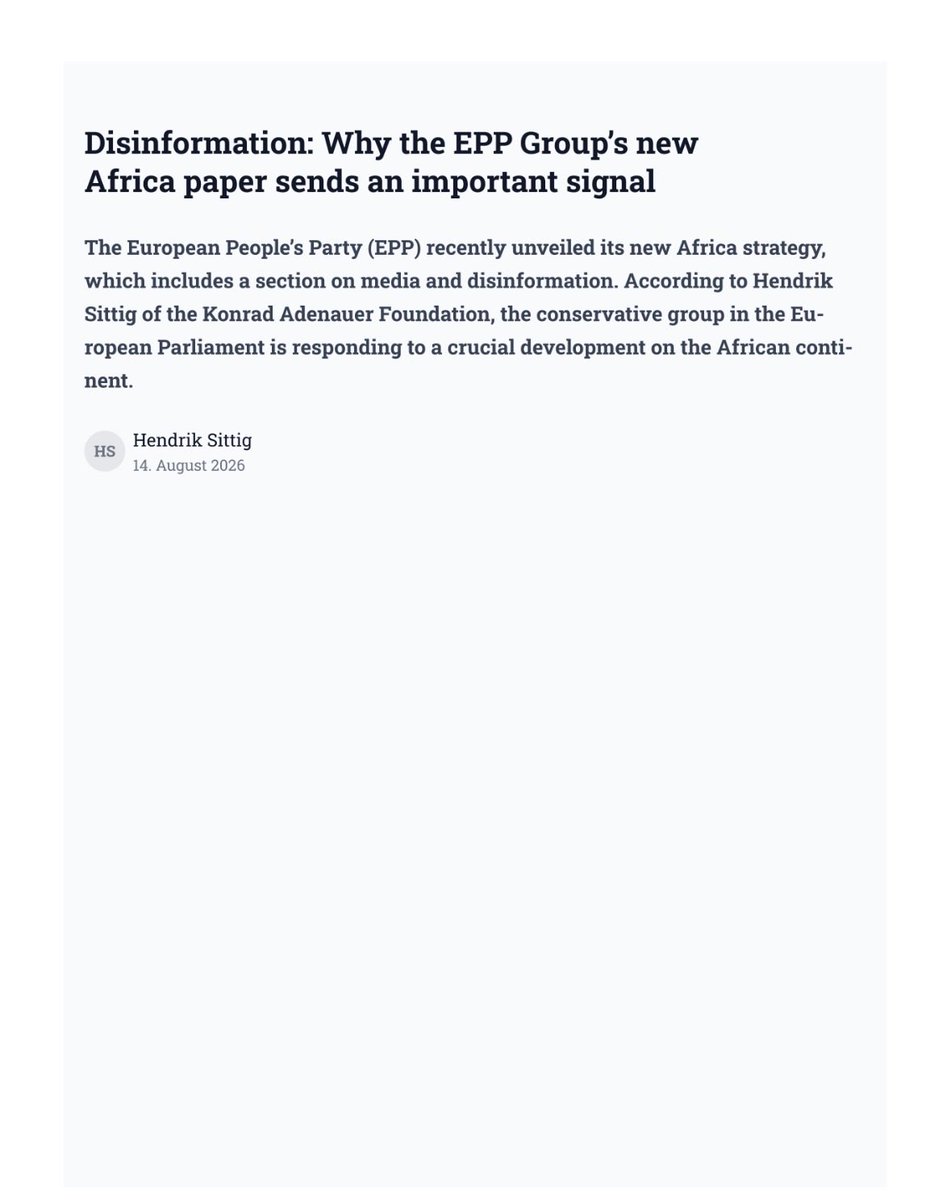 KAS_africa's tweet photo. The competition for attention, trust&amp;influence in the African media is growing fiercely. The new Africa strategy by the @EPP acknowledges this. Our @KasMedia argues that 🇪🇺must become better at explaining what we do and supporting free media👇@mnedbrussels https://t.co/t2DwEK9cez