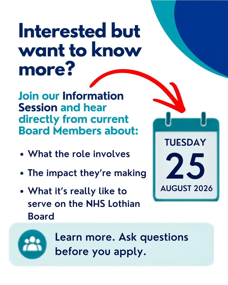 NHS_Lothian's tweet photo. Interested in applying but not sure what the role involves? Join an information session on 25 August 2026 to learn more before applying: https://t.co/8IoCCQPDZb

📅 Closing date: 31 August 2026, 12 noon 
🔗 Apply here: https://t.co/Gf3QTlYudD https://t.co/HdfbJ1KIEE