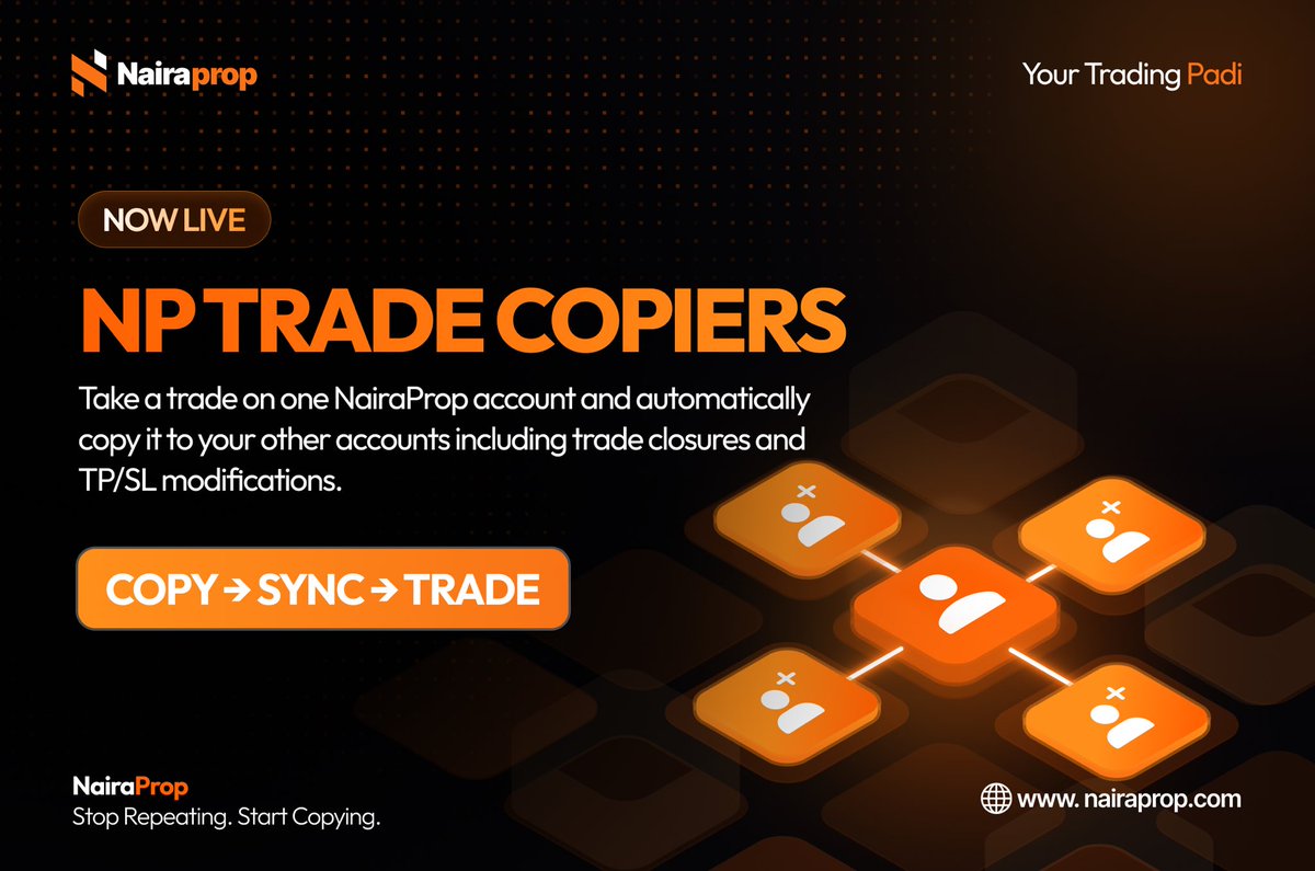 nairaprop's tweet photo. 🚨 NP COPIER IS LIVE.

One master. Multiple accounts.
Open trades. Close trades. Automatically copied.

We’re opening ONLY 50 founding subscriptions.

Once the 50 are gone, Founding Access closes.

If you’ve been waiting for a way to manage multiple accounts from one master account — this is your window.

First 50. No extension. No second batch.

🟦 NP COPIER — NOW LIVE.
Start now : https://t.co/yxxQjun4u9