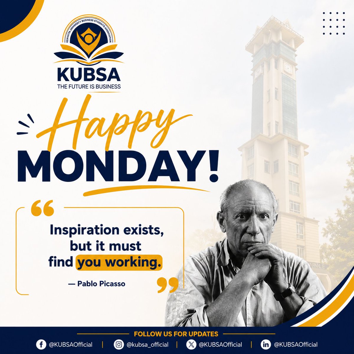 KUBSA_Official's tweet photo. Happy Monday KUBSA 💛💙

Don’t wait for the perfect moment. Work now so that when inspiration shows up, it meets you in action.

Let’s make this week productive and purposeful.

#TheFutureIsBusiness #KUBSAOfficial https://t.co/vBmkRt140o