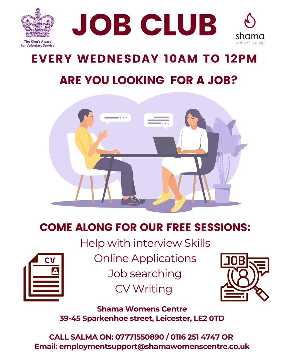 shamacentre's tweet photo. Looking for a job or need support with applications? Join our FREE Job Club every Wednesday, 10am–12pm at Shama Women’s Centre.
Everyone is welcome — start your job journey with confidence! 💼✨
#JobClub #Leicester #ShamaWomensCentre #BAMEcommunity https://t.co/PbNiS7X0OO