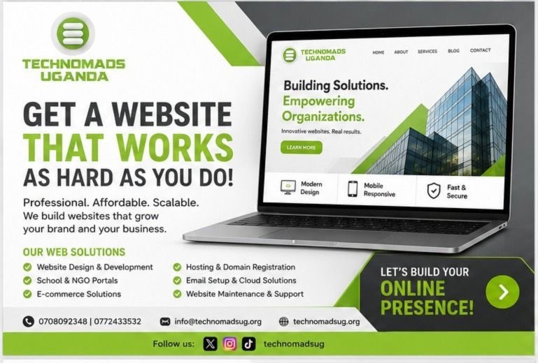 Technomadsug's tweet photo. Your business deserves more than just social media. Get a professional website that showcases your services, builds trust, and helps customers find you online .#WebsiteDesign #WebDevelopment #TechNomadsUganda #DigitalPresence https://t.co/Nws8kYaqw7