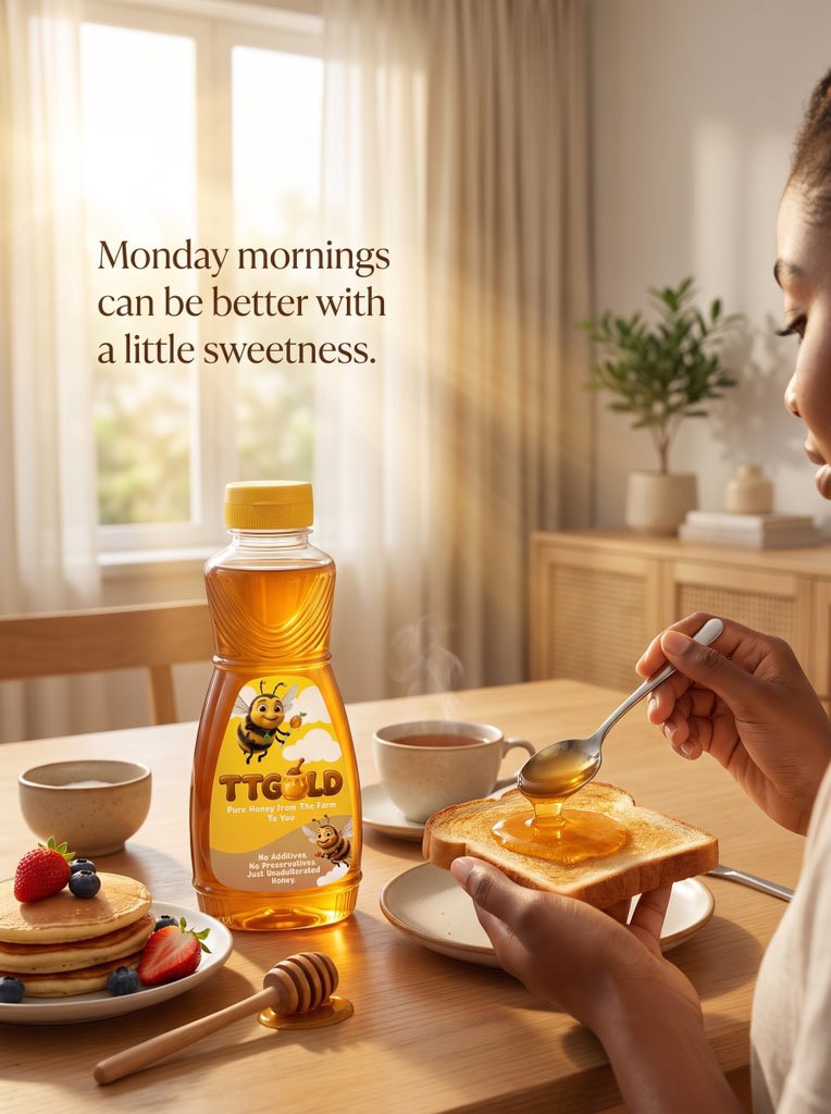 TeeTeeGoldFood's tweet photo. Start your Monday morning on a sweet note with the natural goodness of Teeteegold Honey.

Because every new week deserves a little sweetness. 💛

#TeeteegoldHoney #MondayMorning https://t.co/Xhwyw8KAZM