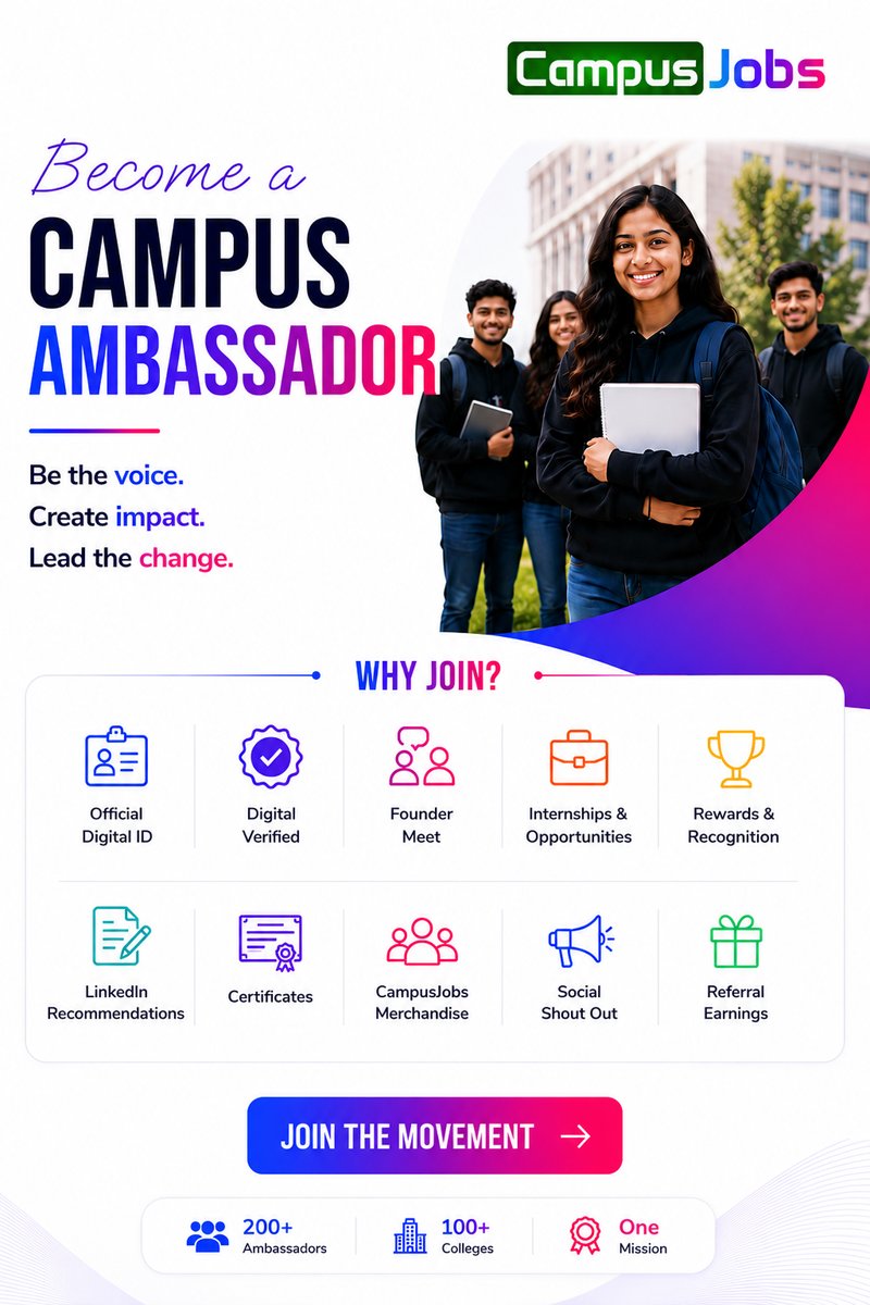 Evoke_HR's tweet photo. 🎓 Don’t just be a student. Be the voice of your campus!
Join the https://t.co/FHb5MmCHE4 Campus Ambassador Program 
🏅 Leadership Certificate
💼 Career &amp; Internship Opportunities
🤝 Founder &amp; HR Networking
👉 Apply: https://t.co/qB9Cs8Hzwi https://t.co/I3BITpzTQr