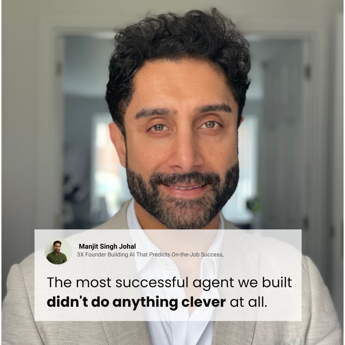 msjohal's tweet photo. An 8-person startup had never run an AI agent, just read about them.

That's 99% of SMEs, enterprise AI was written for the 1%. We gave them one agent logging call outcomes.

Two weeks later, nobody had to be reminded to use it. That's nearly everyone.

#AIAgents #SME #Startups https://t.co/ArOZ1TnsNU