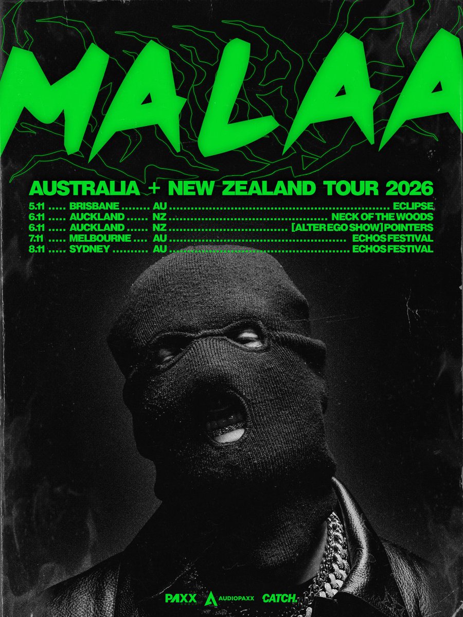 Malaamusic's tweet photo. 7 years since the last time I was down under.
Australia &amp; New Zealand, about time I came back.
See you in November.
Let’s get into it. https://t.co/LTbXJeSwct