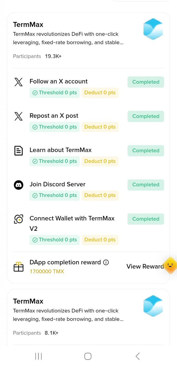 bitcatnabil's tweet photo. Participate in TermMax Booster Campaign

The Exclusive Booster Campaign with TermMax is now live!

🎁 Join and share 2,000,000 TMX rewards.
📜 Binance users with 2+ Alpha Points are eligible to participate.
Participation will deduct 2 Alpha Points.
Task 3 answer A,B,A,C,A https://t.co/cWXAQQBnuv