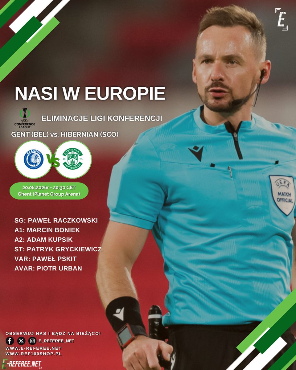 referee_net's tweet photo. ⚽️Paweł Raczkowski sędzią meczu eliminacji Ligi Konferencji🔥

GENT (BEL) 🆚  HIBERNIAN (SCO)
📅  20.08(Czwartek) 🕒 20:30
🟡🔴 Paweł Raczkowski
🚩Marcin Boniek
🚩Adam Kupik
4️⃣Patryk Gryckiewicz
🖥 Paweł Pskit
🖥 Piotr Urban

_______
🌐 https://t.co/IBIqPuOVbO - Testy Sędziowskie https://t.co/LBZNniAih1