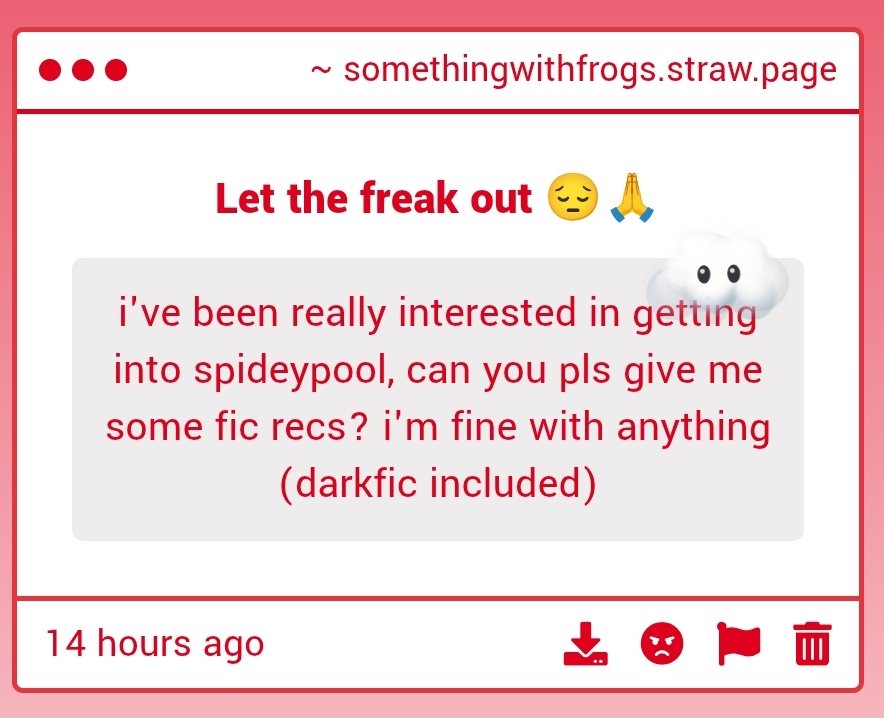 frogs_something's tweet photo. Spideypool fic recs:
-https://t.co/dKDlLOYEQZ
-https://t.co/Ez0br2jSfU
-https://t.co/uiB2azeGyi
-https://t.co/YVuYUXNXsD
-https://t.co/0yBG4HTDdS(ao3 account only)
-https://t.co/wzw6kRTnct(ao3 account only | darkfic)

Some of my personal favs ❤️❤️❤️ https://t.co/hGn170OtQ7