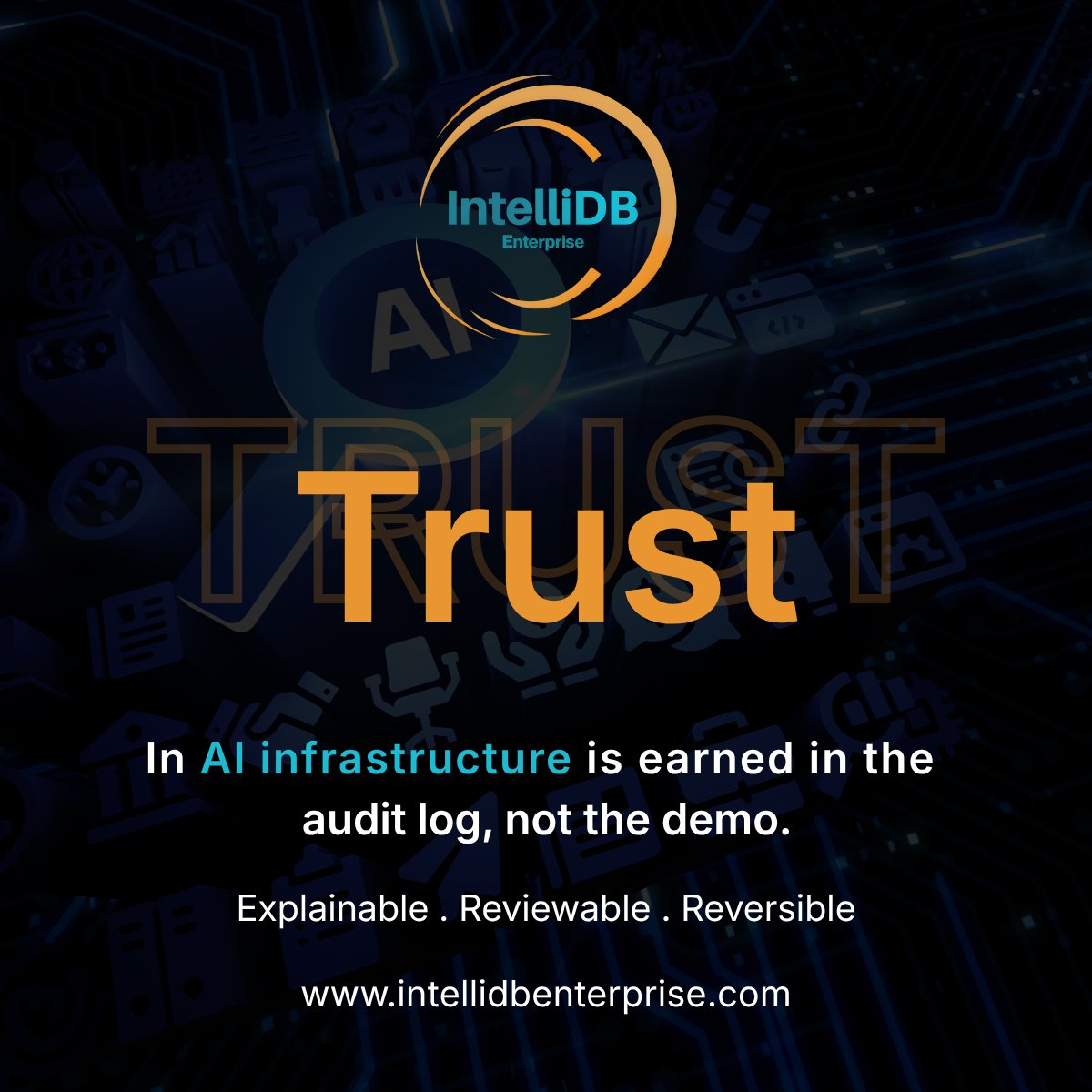 IntelliDBent's tweet photo. AI is moving deeper into enterprise data infra: query optimization, anomaly detection, automated tuning. A confident demo is no longer enough proof it belongs in production. #AIGovernance #DataInfrastructure #EnterpriseAI #IntelliDB #ResponsibleAI #EmpoweringDataWithIntelligence https://t.co/z2ZvSD1X2m