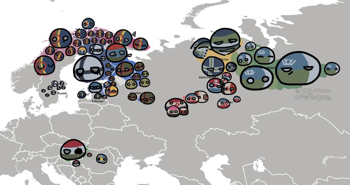 xleb275560's tweet photo. Map of Finno-Ugric peoples in the Countryballs style. Just made this because I was bored xd 

#Countryballs #CountryHumans #art https://t.co/5ZAu11Sj9I