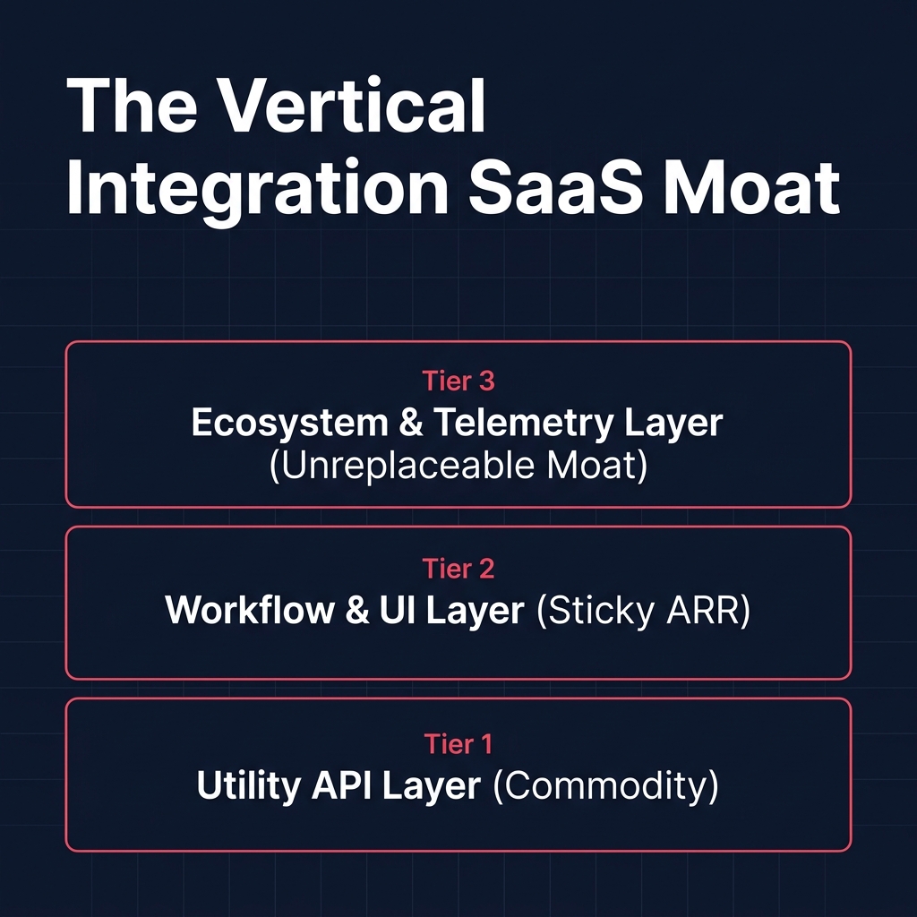 dipaaksarkar's tweet photo. Pure API SaaS products are commoditizing at record speed.

When an AI agent or wrapper can replicate a backend endpoint in an afternoon, your defensibility isn't your API—it's your workflow integration.

Products that embed directly into daily operations, UI component builders, and user administrative workflows command 3x higher retention.

Here is the 3-layer stack that turns software into an irreplaceable workflow moat.

#saas #indiehackers #buildinpublic #startups