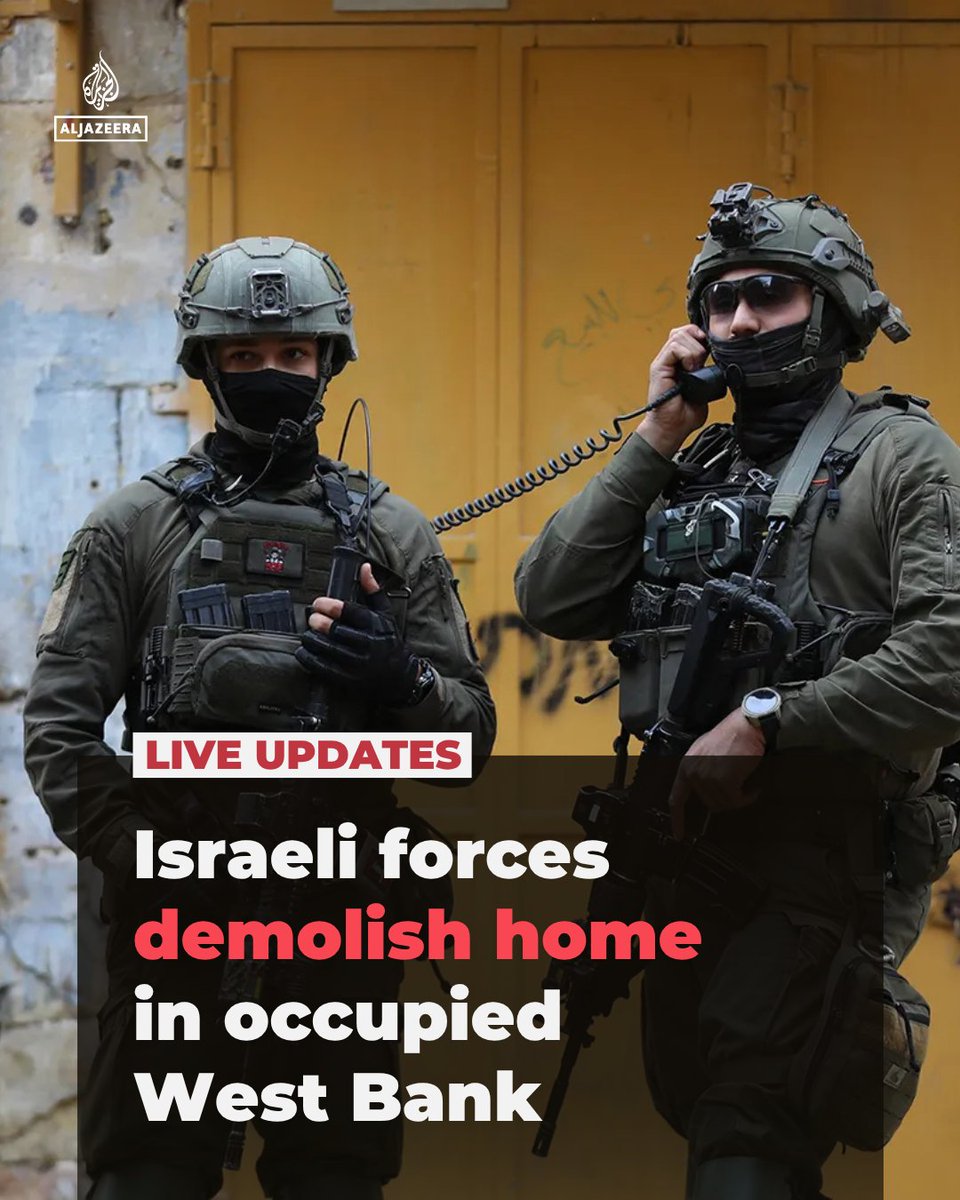 AJEnglish's tweet photo. Israeli forces have demolished a two-storey house in Qalandiya village, reports Wafa. Quoting a local activist, Wafa said Israeli soldiers raided the al-Bariyat area, surrounded the home of a resident and demolished it.

🔴 LIVE updates: https://t.co/8azNz8N3br https://t.co/epUw1UoLMq