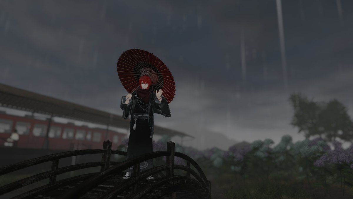 amemikai's tweet photo. 今週も #雨見会 にご参加いただきありがとうございました！ 
電車の停車場の近くでのんびり過ごしました～ 
次回もどうぞよろしくお願いします～ 
#VRChatイベント https://t.co/1REhtjlH2A