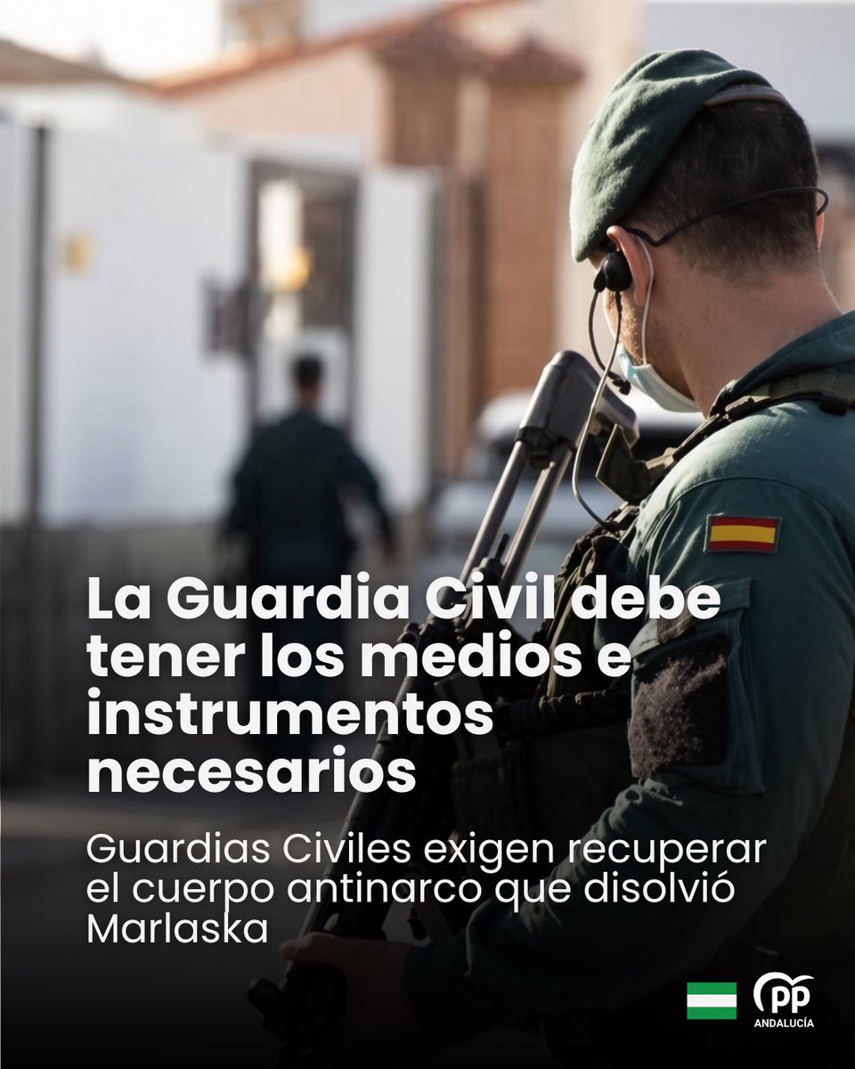 ppandaluz's tweet photo. ¡El narcotráfico no puede campar a sus anchas en Andalucía!

Guardias Civiles exigen recuperar el cuerpo antinarco que disolvió Marlaska, nuestras FFCCSE deben tener todos los instrumentos y medio necesarios para combatir esta barbaridad.

https://t.co/p5FkzBX6sc https://t.co/Imet5KRakw
