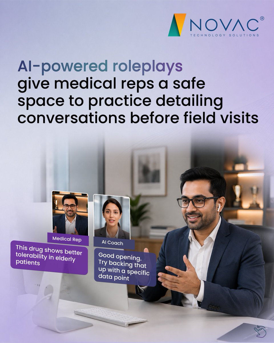 NovacTechnology's tweet photo. What if reps could enter every HCP conversation with confidence? MIGOTO AI™ helps them practice, get feedback and sharpen their detailing skills. 

Explore #MIGOTOAI™ and help your reps feel more confident before each field visit: https://t.co/XFgNsPH8eK 

#PharmaAIRoleplay https://t.co/pGdJIkR0IS