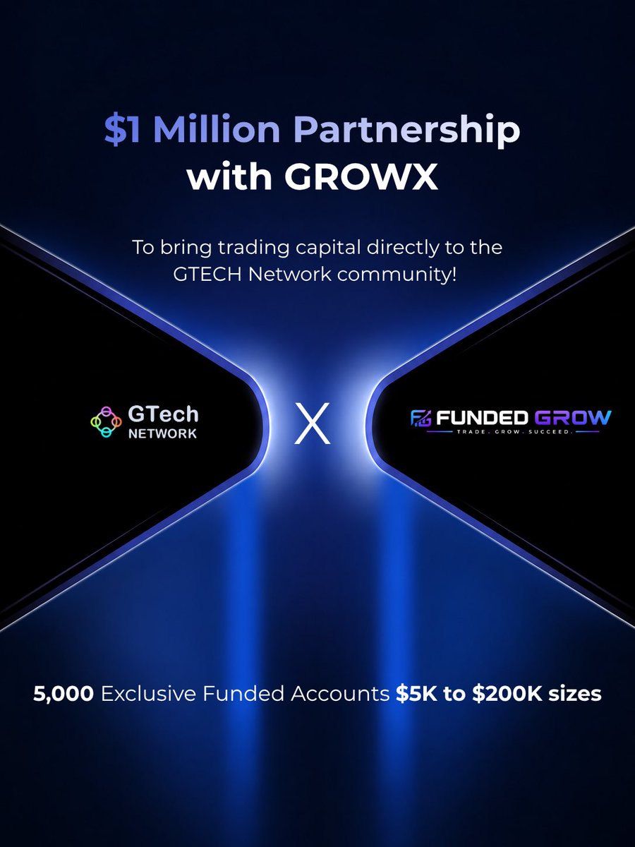 gtechnetwork's tweet photo. 🚀 $1 Million Partnership with GROWX!
@GrowXMarket 
GTech Network is bringing $1M in trading capital directly to its community through an exclusive partnership with Funded Grow. 💰
🔥 5,000 funded accounts
💵 Account sizes from $5K to $200K
📈 More opportunities to trade, grow, and succeed.