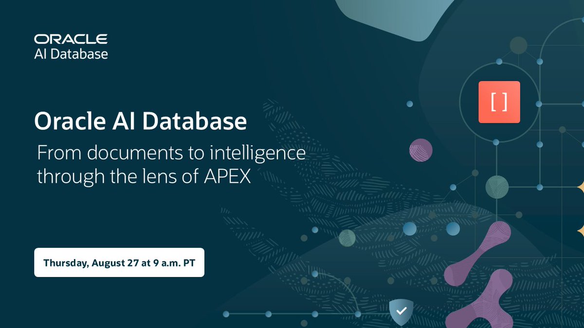 MarkoGmai's tweet photo. Join this live, hands-on webinar exploring how Oracle APEX and Oracle AI Database 26ai can turn enterprise data into intelligent, secure application experiences. https://t.co/JD8EaOxGxZ https://t.co/Ku4DrsL6Ok