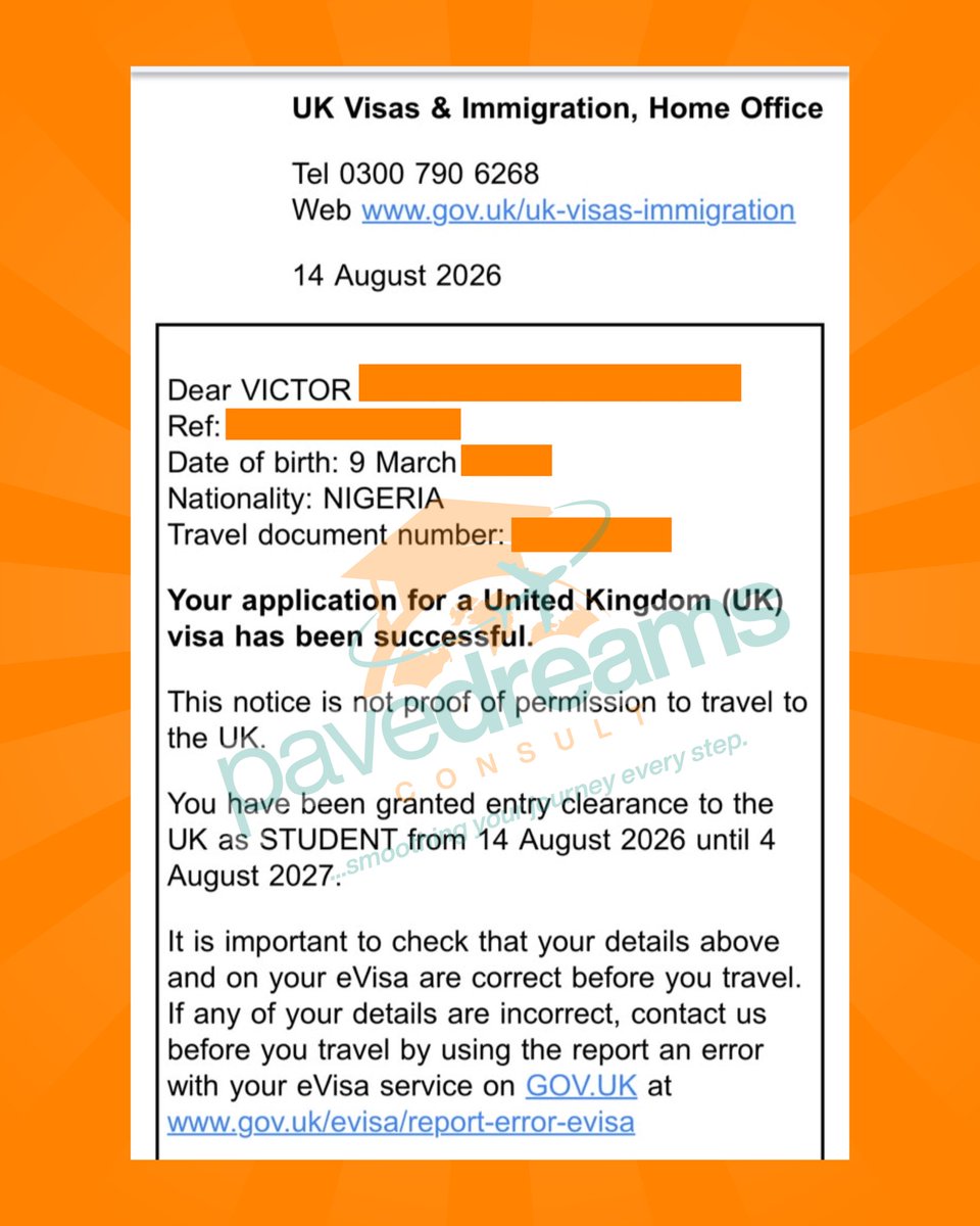 PaveDreams's tweet photo. Our client came to us with the goal of pursuing his studies in the UK, and we’re excited to share that his UK Study Visa has been APPROVED! 🎉🇬🇧

We assisted him with securing his admission and preparing his study visa application, and today, we’re celebrating the successful outcome. 🥳

He’ll be starting his studies at the UNIVERSITY OF BRIGHTON this September. 

Thinking about studying in the UK? It’s important to work with a team that understands the process and knows how to guide you properly.

2027 applications are currently ongoing! 🇬🇧

Send us a DM and let’s get you started. ✨

#UKStudyVisa #StudyInUK #StudyAbroad