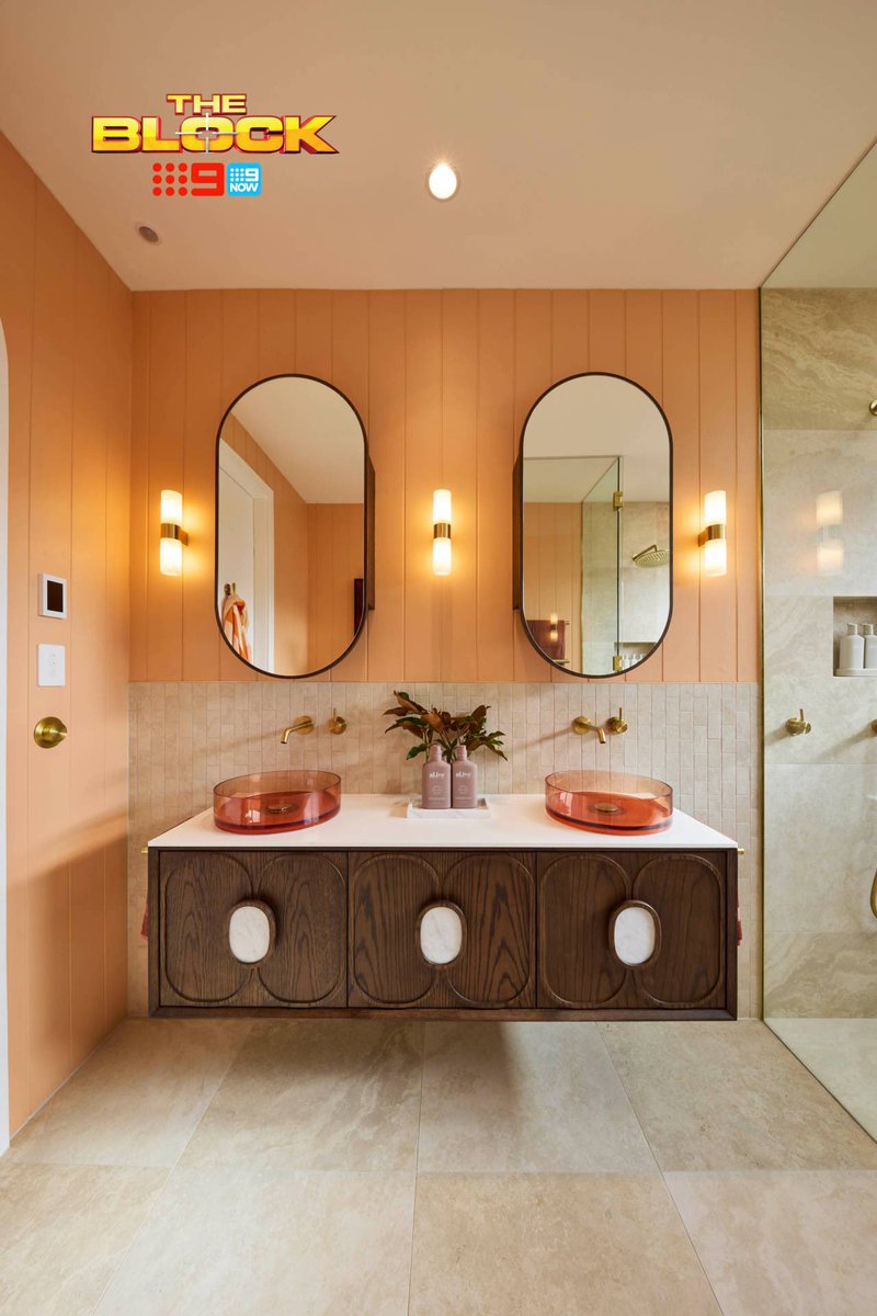 PrueMiller's tweet photo. Are the doors on these bathroom cabinets the same we’ve seen for two seasons already?? (Didn’t like them then either!) #theblock https://t.co/lIzCsh4gU3