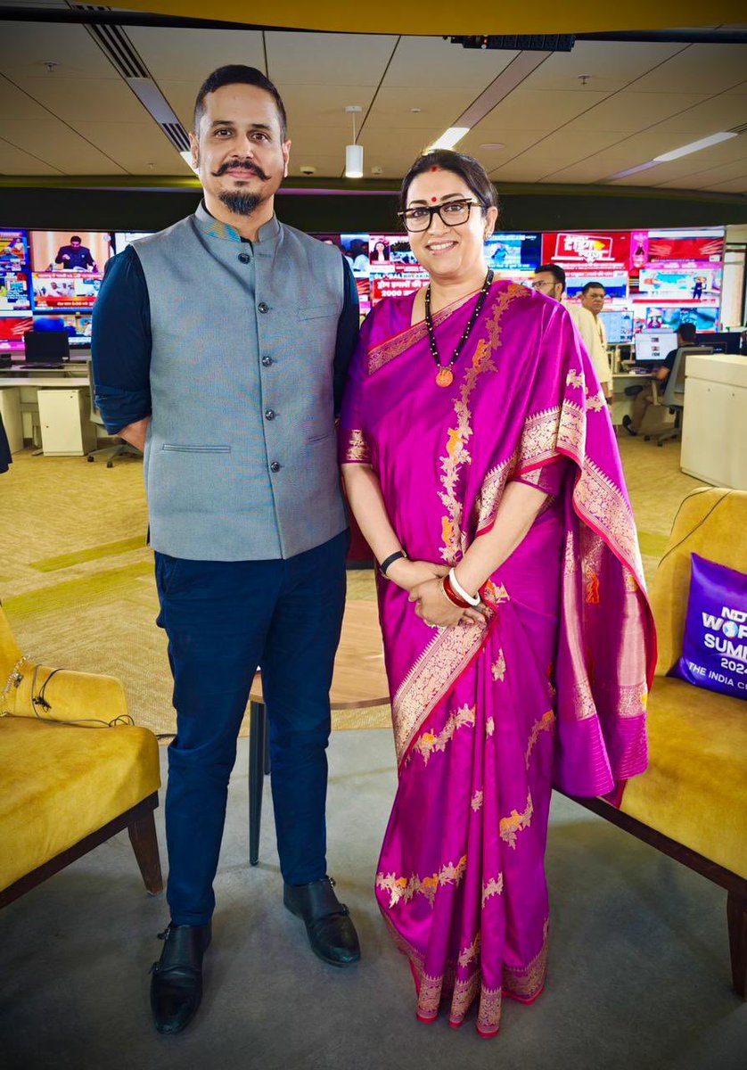 ShivAroor's tweet photo. 🚨 @SmritiIrani named BJP National General Secretary for Uttar Pradesh ahead of next year’s election.

A picture from her visit last year to the @NDTV newsroom for an interview to me. https://t.co/V8bYe4pKm7