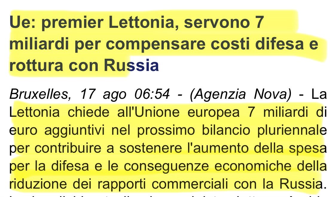 k_arsenale's tweet photo. La #Lettonia chiede alla #UE 7 miliardi di euro, per sostenere i danni della rottura commerciale con la Russia e l’aumento delle spese militari. Dove ci mangia l’#Ucraina ci possono mangiare anche altri. https://t.co/LnABFdu4yB