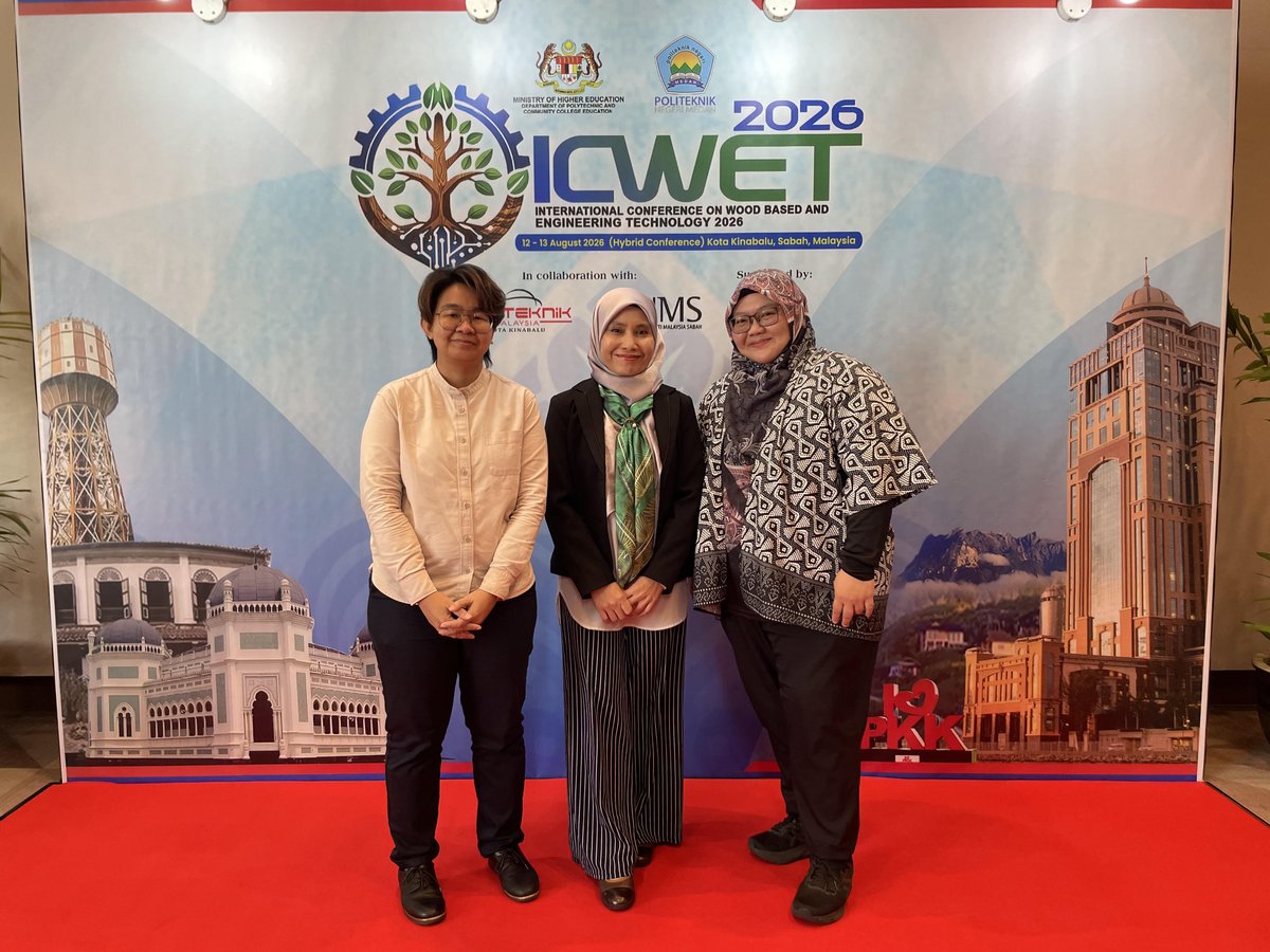 FRIMKepong's tweet photo. 📅 12-13/8 🏆 
@FRIMKepong researcher Dr Shahlinney Lipeh won the Best Presenter Award at International Conference on Wood Based and Engineering Technology (ICWET 2026) in Sabah for her research on 𝘌𝘶𝘤𝘢𝘭𝘺𝘱𝘵𝘶𝘴 durability! 🌳✨
#FRIM #ICWET2026 #WoodTechnology #Eucalyptus https://t.co/N4SsIFbJL6
