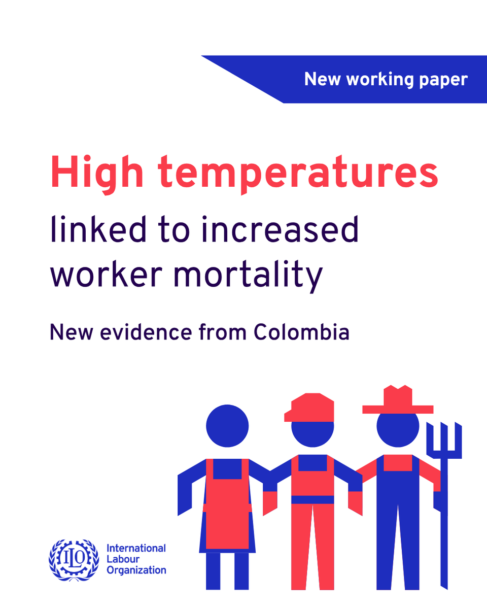 ILO_Research's tweet photo. 🌡️ New @ilo research finds that high temperatures are linked to increased worker mortality in #Colombia, with some occupations facing greater risks.

The findings point to the need for stronger prevention, adaptation and social protection.

📄 Read more: https://t.co/QQwwZlXP4X https://t.co/lh97FqBnGG