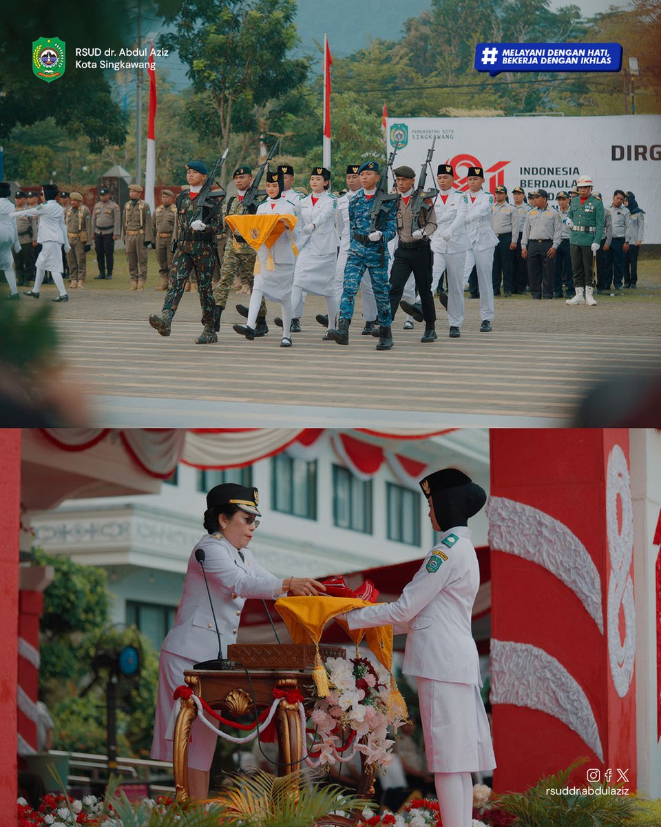 RSUDaaskw's tweet photo. RSUD dr. Abdul Aziz Singkawang dengan penuh khidmat turut hadir dalam Upacara Pengibaran Bendera Merah Putih memperingati HUT ke-81 Republik Indonesia di lingkungan Pemkot Singkawang.

#RSUDdrAbdulAzizSingkawang #HUTRI81 #PemkotSingkawang #KemerdekaanRI https://t.co/e4BaEM5lyE