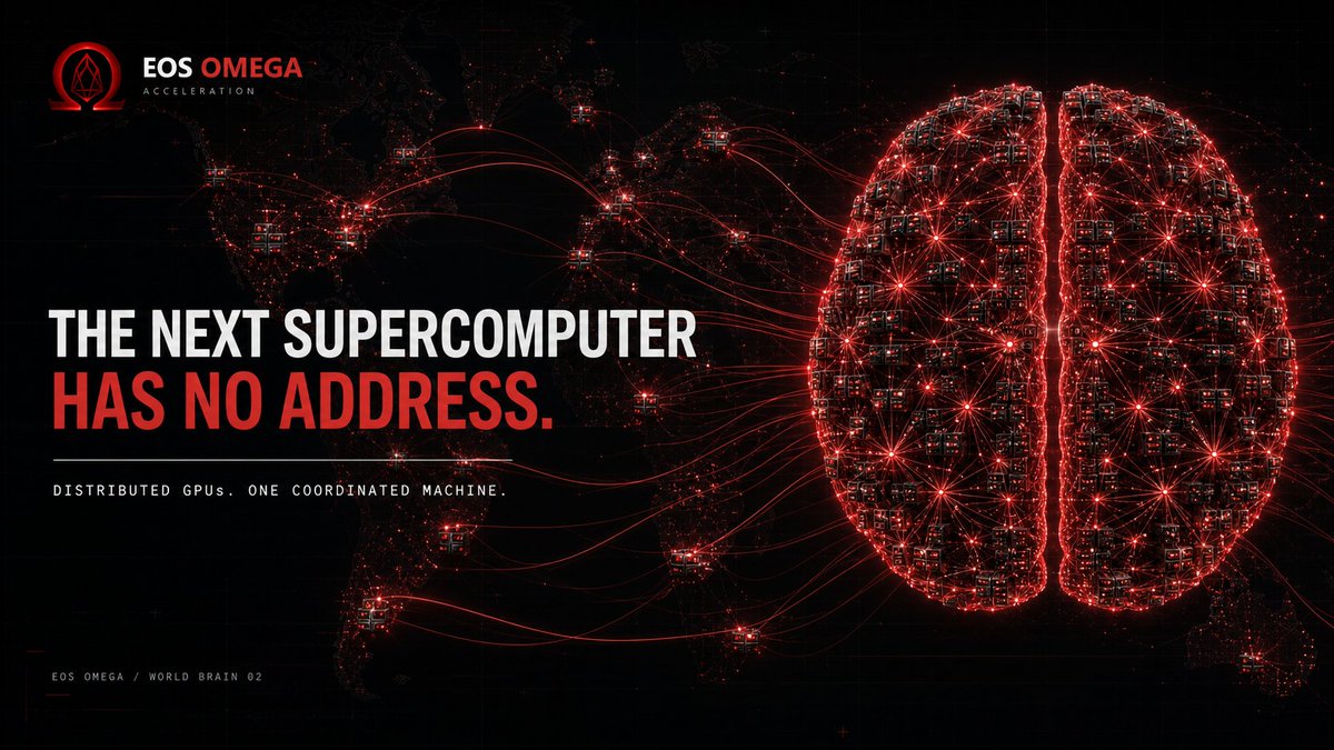 EOS_OMEGA's tweet photo. the next supercomputer won’t live in one building.

it will be assembled in real time —
from GPUs owned by thousands,
coordinated as one machine. 🌐

not a data center.
a World Brain.

what would you run on it? https://t.co/cNG3pHgV8S