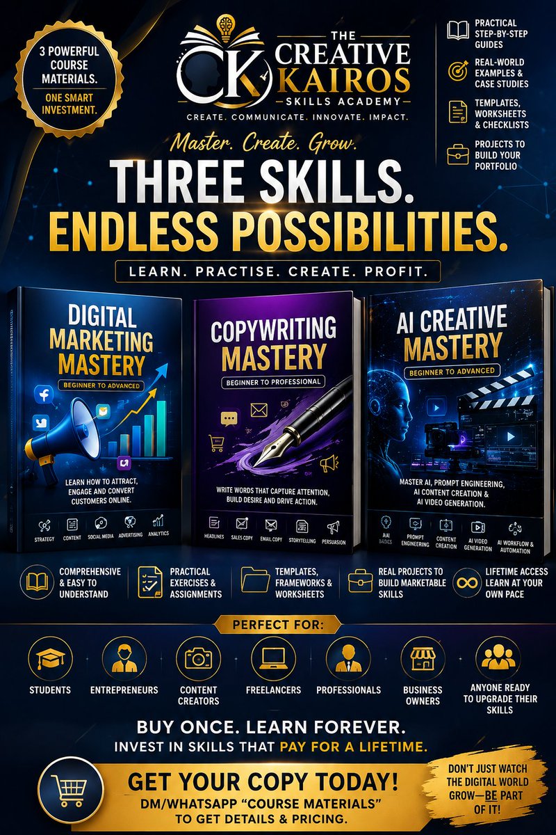 ogohgreat's tweet photo. 📚 TAKE YOUR LEARNING FURTHER!

Get 3 practical manuals: Digital Marketing, Copywriting &amp; AI Creative Mastery at a subsidized price.

🚨 Only 20 copies available!

📩 DM “MANUALS” to secure yours. https://t.co/eQsa2p0xGr