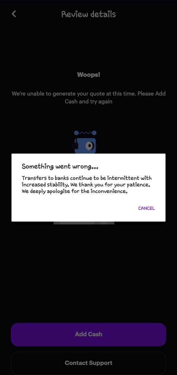 KayGee_boi's tweet photo. What's going on I have been seening this for the pass 2weeks now my money is just sitting there I can't withdraw your support is just saying sorry for inconvenience What does that do for me allow me withdraw my money 
@chippercashapp https://t.co/wLp7pupJIR