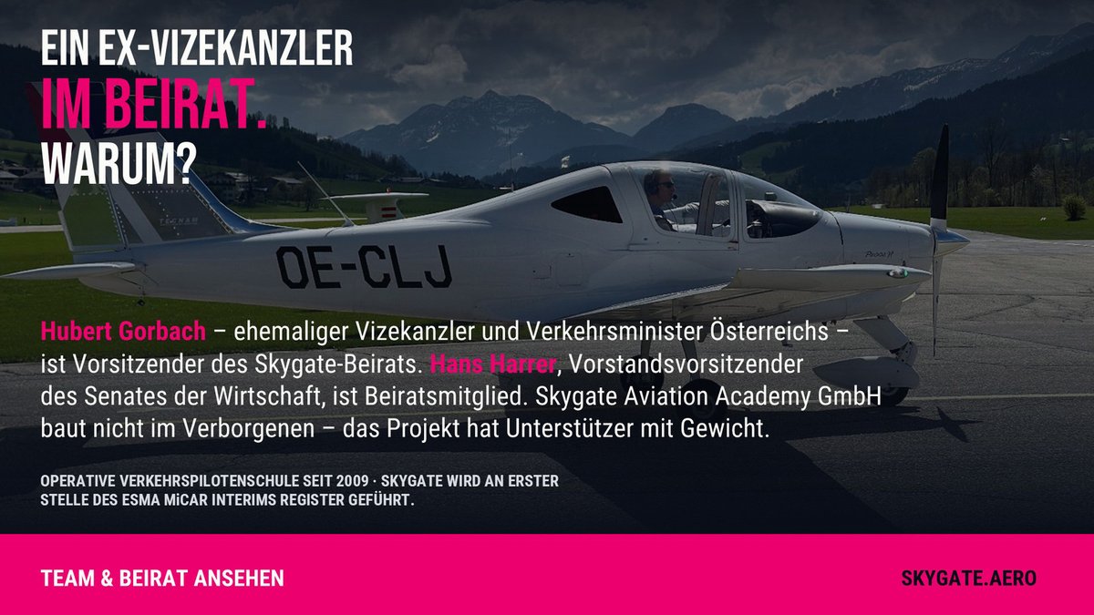 SkygateNetwork's tweet photo. Vizekanzler a.D. als Beiratsvorsitzender. 
Senatsvorsitzender als Beiratsmitglied.  

Skygate Aviation Academy GmbH hat 
Unterstützer, die nicht anonym sind.  
$SKYG baut auf reale Strukturen. 
Nicht auf Discord-Versprechen.  

https://t.co/n7mZLnekHS  

#SKYG #Aviation #Crypto https://t.co/C0eZZkXwSs