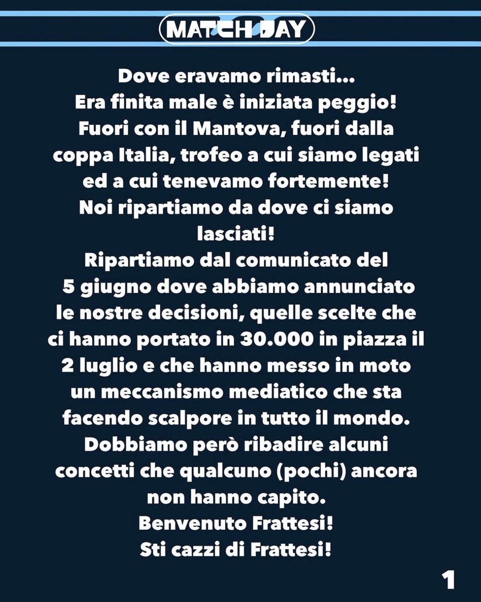AllRoundLazio's tweet photo. Il comunicato del tifo organizzato dopo la sconfitta con il #Mantova. https://t.co/GYSyx61dBU