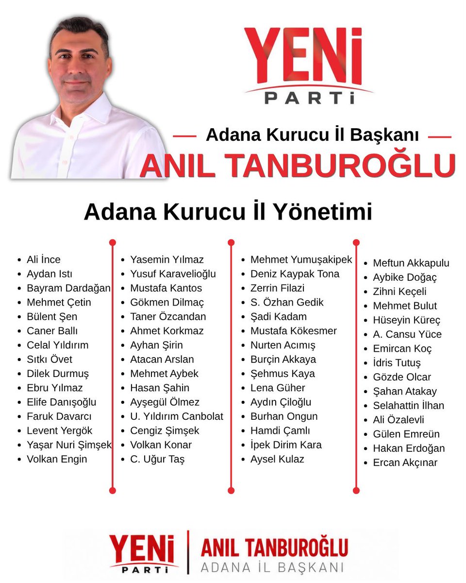 YeniPartiAdana's tweet photo. Kurucu İl Başkanı ve Yönetimimiz: https://t.co/9TLDwcmRTc