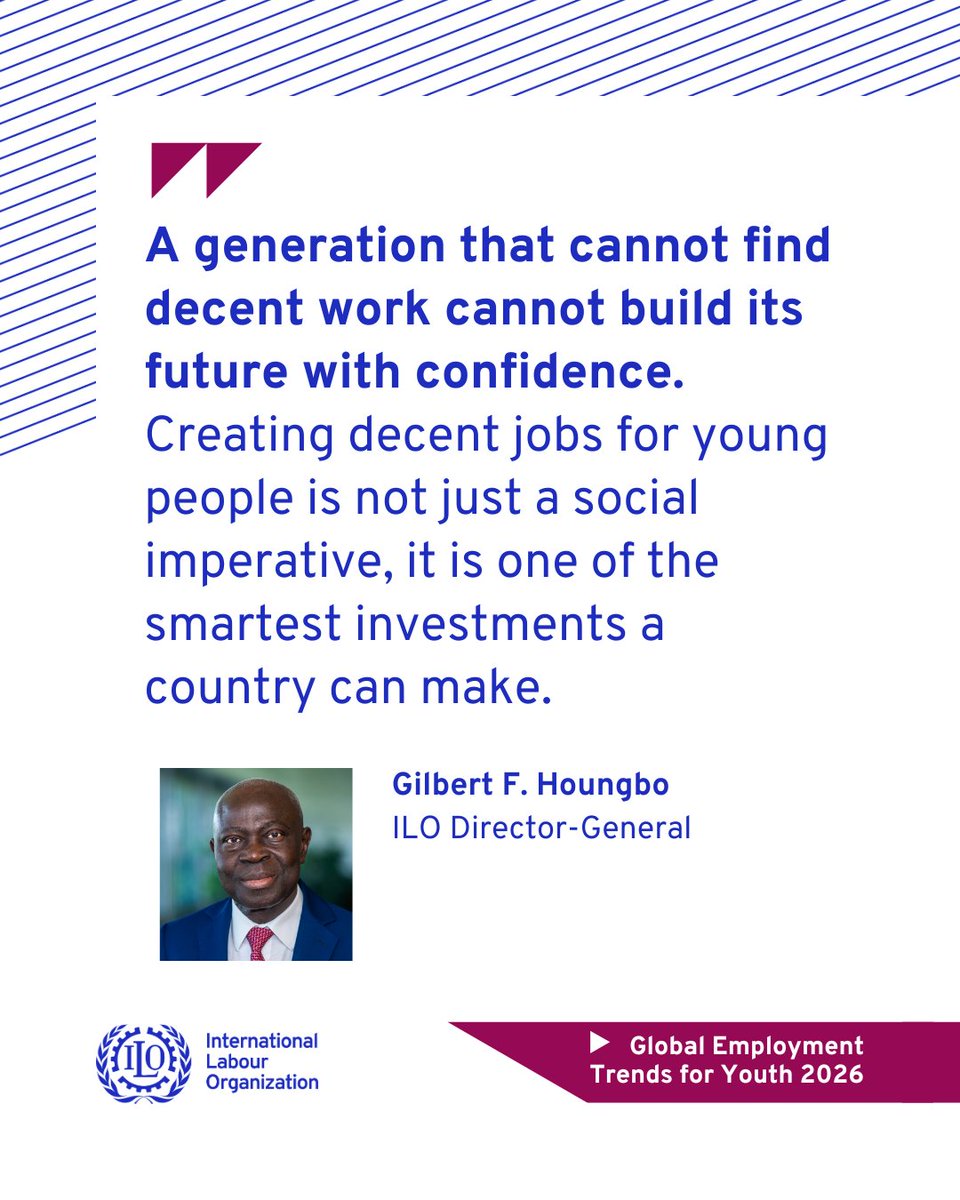 ilo's tweet photo. 🆕 Behind the latest youth employment figures are millions of young people building their future.

The ILO Director-General, @GilbertFHoungbo reflects on the findings of Global Employment Trends for Youth 2026.

📖 Read 👉 https://t.co/KB13OV0p5m https://t.co/GJSjdXiCjO
