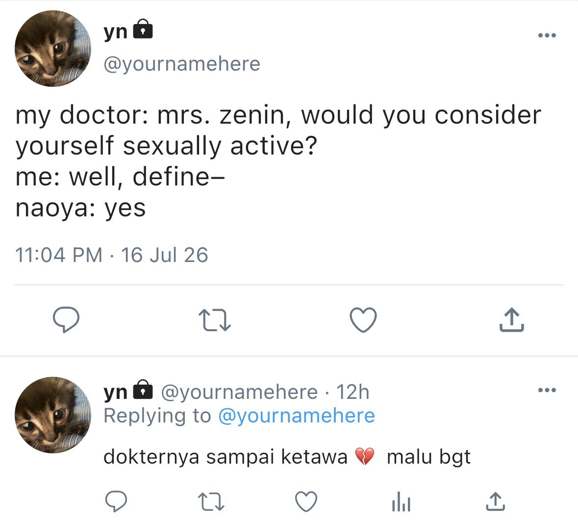 BENEVlOLENT's tweet photo. sorry guys i’ve been on an idea drought lately. have this screenshot from mbak y/n’s twitter from the time she went to a medical checkup with naoya https://t.co/dZtKQSlBO8