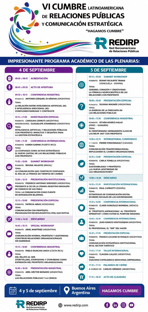 antoniodigenova's tweet photo. Un gran evento requiere de un programa académico de este nivel.
¡HAGAMOS CUMBRE!
VI CUMBRE LATINOAMERICANA DE RELACIONES PÚBLICAS Y COMUNICACIÓN ESTRATÉGICA
Link de la Cumbre:
https://t.co/gZcysqYs1f https://t.co/qXlxvIBwxC