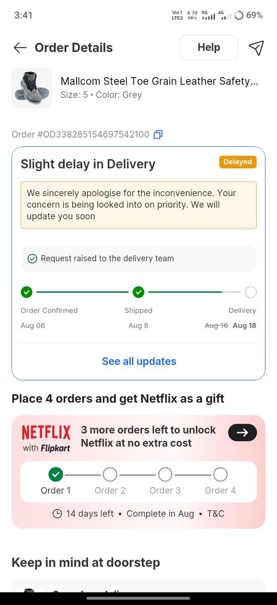 visha_rai's tweet photo. I placed an order on 6th August and it was supposed to be delivered on 13th but only the date was changed and nothing else. The date was changed so many times and today is 17th but I have not received my parcel yet and my Number 7970398095 @Flipkart @Flipkart https://t.co/JcsJDbhkkR