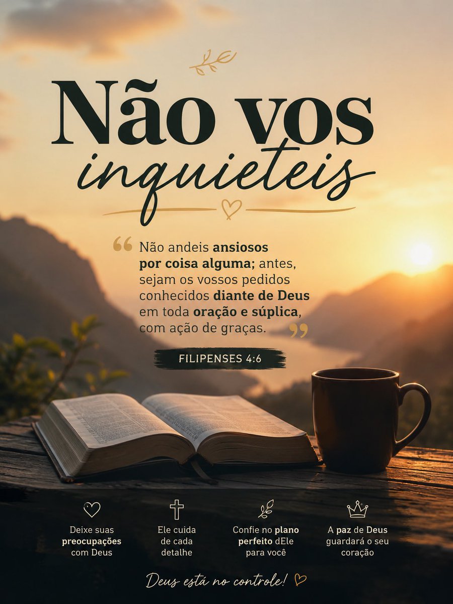Anunciai1's tweet photo. Nem tudo está sob o nosso controle, mas tudo está sob o controle de Deus.
Não vos inquieteis. 

Entregue a Ele aquilo que hoje tira a sua paz. https://t.co/NKxplJhoq6