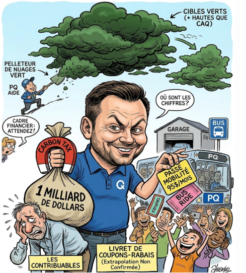 Pat77432407's tweet photo. VOUS VOULEZ SAVOIR CE QUE LE PQ VEUT FAIRE AVEC VOS TAXES CARBONE ? PAYER L'AUTOBUS À CEUX QUI NE LA PAIENT PAS

Le Parti québécois vient de nous sortir sa toute dernière idée de socialisme version granola sur les stéroïdes.

La passe mobilité. 

Le concept est simple sur le papier, surtout lorsque tu ne veux pas le chiffrer. 

Si le PQ prend le pouvoir, n’importe quel usager des transports en commun au Québec pourra voyager partout, que ce soit en métro, en bus ou en train, pour un tarif fixe de 95 $ par mois. 

Pour ceux qui vivent en banlieue ou en région et qui paient actuellement près de 300 $ par mois pour aller travailler, le rabais semble spectaculaire.

Mais, comme toujours avec les belles promesses électorales, le diable se cache dans les détails. 

Et surtout dans la facture.

Même avec un document de 50 pages déposé pour présenter leur plan, ils ont réussi l'exploit d'éviter soigneusement de le chiffrer. 

Quand on demande au PQ combien va coûter ce livret de coupons rabais aux usagers, la réponse est toujours la même : attendez le cadre financier.

 Autrement dit, ils refusent de donner les chiffres. 

La réalité, c'est qu'il suffit de faire un calcul rapide pour voir l'ampleur du gouffre, comme l'a fait Thomas Gerbet de Radio-Canada. 

Pour éponger la baisse de tarif des agences de transport, on parle d'au moins 80 à 90 millions de dollars de pertes nettes par année. 

Et ce n'est que la pointe de l'iceberg. 

Si tu coupes les prix, l'achalandage augmente. 

Comme le soulignent d'ailleurs l'expert Pierre Barrieau et d'autres observateurs du milieu, ces manques à gagner énormes pour les sociétés de transport et l'obligation d'acheter massivement de nouveaux autobus vont peser très lourd dans la balance. 

Pour embarquer tout ce monde-là dans des autobus déjà pleins à craquer, il faut acheter des centaines de nouveaux autobus électriques à un million de dollars la copie, agrandir les garages et construire des stationnements. 

Résultat ? 

On parle d'un coût total estimé à environ 1 milliard de dollars en investissement de départ, plus une facture récurrente de 150 à 180 millions par année pour faire rouler la machine. 

Il faut préciser que ce montant est une extrapolation non confirmée basée sur des estimations et non un chiffre officiel du parti, mais la tendance reste claire.

Le plan du PQ indique que le Fonds d’électrification et de changements climatiques (ex-Fonds vert) sera recentré sur les mesures à contribution environnementale claire. 

Le reste passerait par le budget général et le Plan québécois des infrastructures. C’est donc bien les contribuables qui paieront.

C'est là que le piège se referme. 

On demande à l'ensemble des contribuables québécois de payer une facture astronomique pour financer des rabais sur des rides d'autobus. 

Le PQ se sert de ses lubies vertes pour distribuer des nananes électorales à une clientèle ciblée, dans l'espoir d'acheter des votes à deux semaines de la campagne.

Les Québécois ne demandent pas des passes d'autobus au rabais payées avec leurs propres impôts et avec un prix d'essence le plus haut au Canada.

Ils veulent une gestion responsable de leurs taxes et l'abolition de la carbone, pas de la redistribution artificielle de communistes. 

Ce projet illustre parfaitement ce qu'est devenu le Parti québécois : des taxeux et des pelleteux de nuages verts, incapables de chiffrer leurs propres utopies, mais toujours prêts à piger dans la poche du monde ordinaire pour financer des mesures qui n'ont aucun sens économique.

Ce plan s’inscrit dans une surenchère environnementale où le PQ vise une réduction des émissions de gaz à effet de serre de 42,5 % d'ici 2034, une cible plus haute et encore plus contraignante que celle de la CAQ, fixée à 37,5 % d'ici 2035.

Me demande comment on se sent en voulant voter pour un parti qui est le bras du Forum économique mondial tout en étant celui qui veut faire un pays…