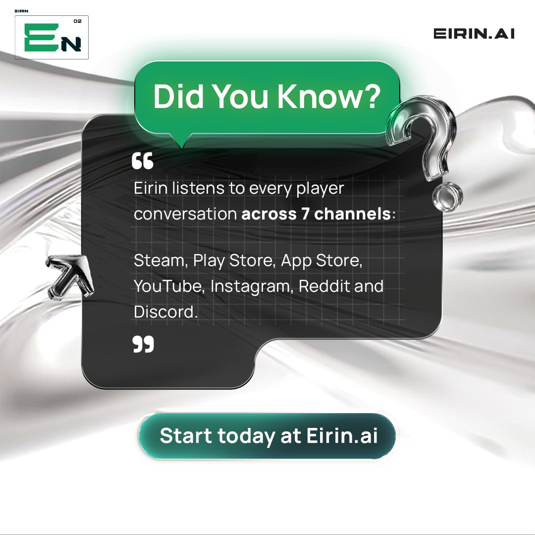 Lysto_GG's tweet photo. Your players talk everywhere. Eirin listens everywhere.

Steam · App Store · Play Store · Reddit · YouTube · Instagram · Discord. All 7, at once.

One teammate, every channel your players use.

Hire Eirin 👉 https://t.co/eMeFcWA2Vi

#EirinByLysto #AIGaming #Lysto #CommunityManagement