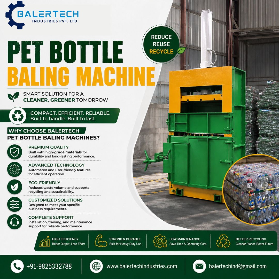 Balertech's tweet photo. The PET Bottle Baling Machine compresses plastic bottles into compact bundles, saving space and making recycling easier. 💪📦

📞 +91 9824600519 | +91 9825332788
🌐 https://t.co/Dcq9tsWnUX
📧 balertechind@gmail.com

#PETBottleBalingMachine #BalingMachine #PlasticRecycling https://t.co/ay0tmtIyIL