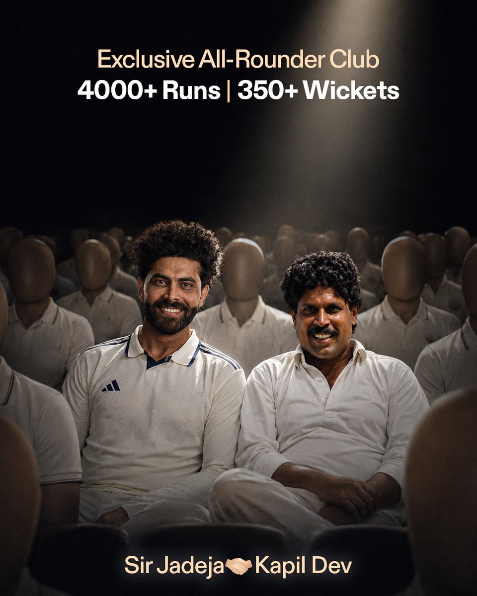 Crex_live's tweet photo. Kapil Dev and Ravindra Jadeja. That’s the entire Indian 4k/350 Test double club.

List Of Records Ravindra Jadeja Achieved:

-1st Indian spin-bowling all-rounder to complete the 4,000-run & 350-wicket double

-Fifth Indian bowler to reach 350 Test wickets

-Only the 4th all-rounder to achieve this feat

#Cricket #Jadeja #SLvIND #TeamIndia