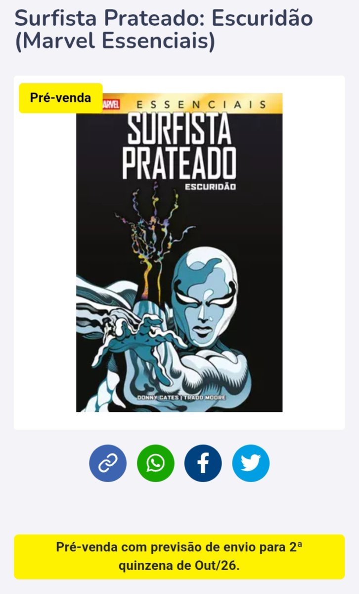 SurfistaPBrasil's tweet photo. Panini vai republicar em outubro a minissérie SURFISTA PRATEADO ESCURIDÃO. 

O lançamento vem na coleção Marvel Essenciais por 78,90 https://t.co/KJmU0J6P2U