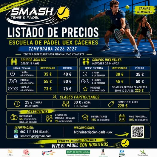 safydeuex's tweet photo. ESCUELA DE PÁDEL @infouex  CAMPUS CÁCERES.
EMPEZAMOS EL 15 DE SEPTIEMBRE
INSCRIPCIONES YA ABIERTAS EN https://t.co/CzDYGj94Z9 https://t.co/NLTb4ATTdE