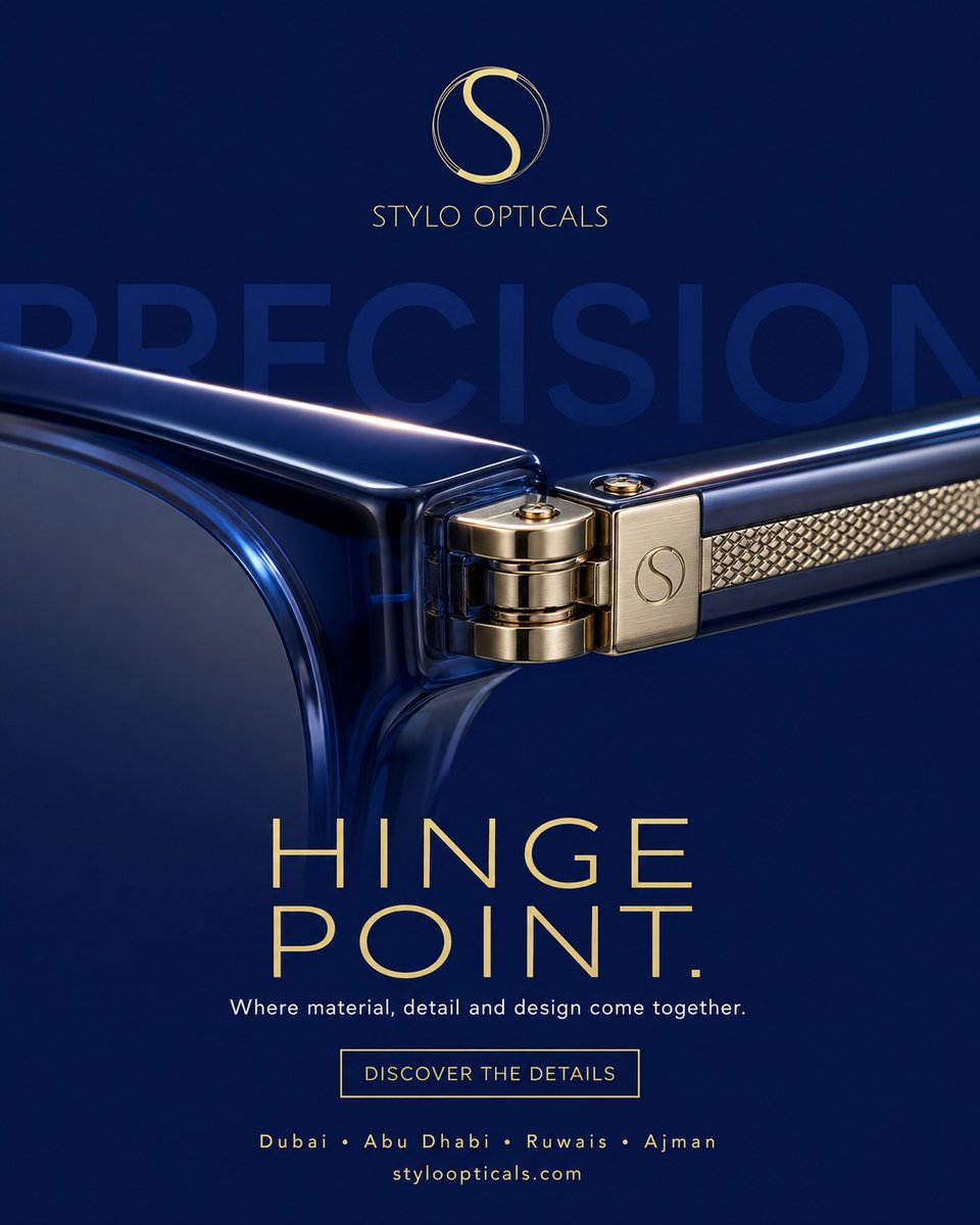 styloopticalss's tweet photo. Look closer. The details make the difference.

Precision in the hinge. Refinement in the material. Thoughtful design throughout.

Discover the details at Stylo Opticals.

📍 Dubai • Abu Dhabi • Ruwais • Ajman

#StyloOpticals #Eyewear #Design https://t.co/96z3hO4ABN
