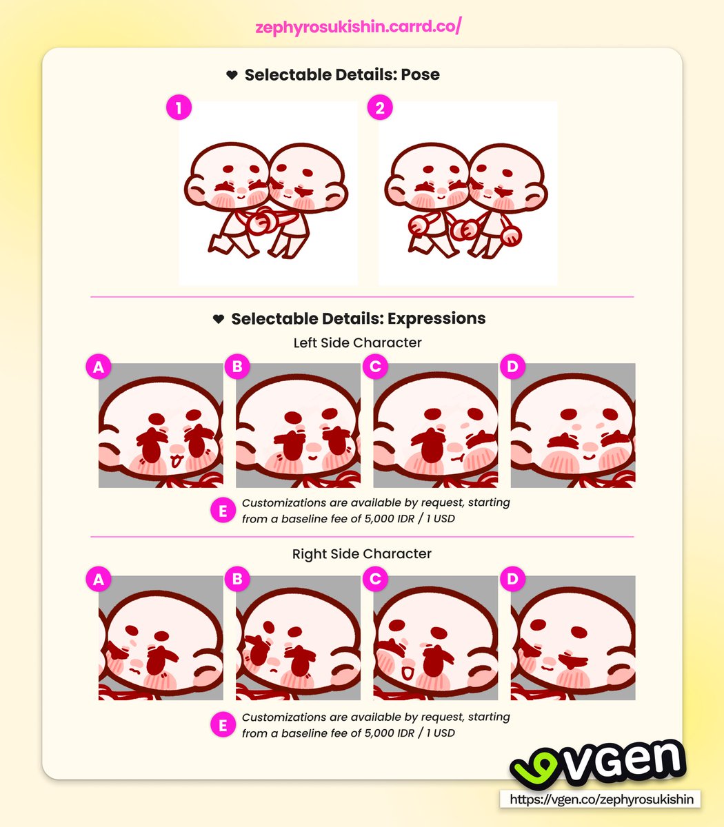 zephyrosukishin's tweet photo. [❤︎ /↺ are appreciated] 
smooshy chibi couple ych 𝘤𝘰𝘮𝘮𝘪𝘴𝘴𝘪𝘰𝘯 service!

base price starts at IDR 130K!
feel free to DM me! (🇮🇩only)♡

(Currently accepting 5 𝘴𝘭𝘰𝘵𝘴)
thank you!😍

#artidn #ych #zonakaryaid #vgen #vgencomms #vgencomm https://t.co/XoNZQ2ERRq
