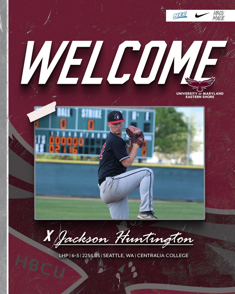 UMESHawkBase's tweet photo. ⚾️ THE UNIVERSITY OF MARYLAND EASTERN SHORE OFFICIALLY WELCOMES PITCHER JACKSON HUNTINGTON TO THE HAWK BASEBALL PROGRAM ⚾️

#HawkPride | #SoarAboveandBeyond | #HBCUMade https://t.co/ZKMbN2DvUB